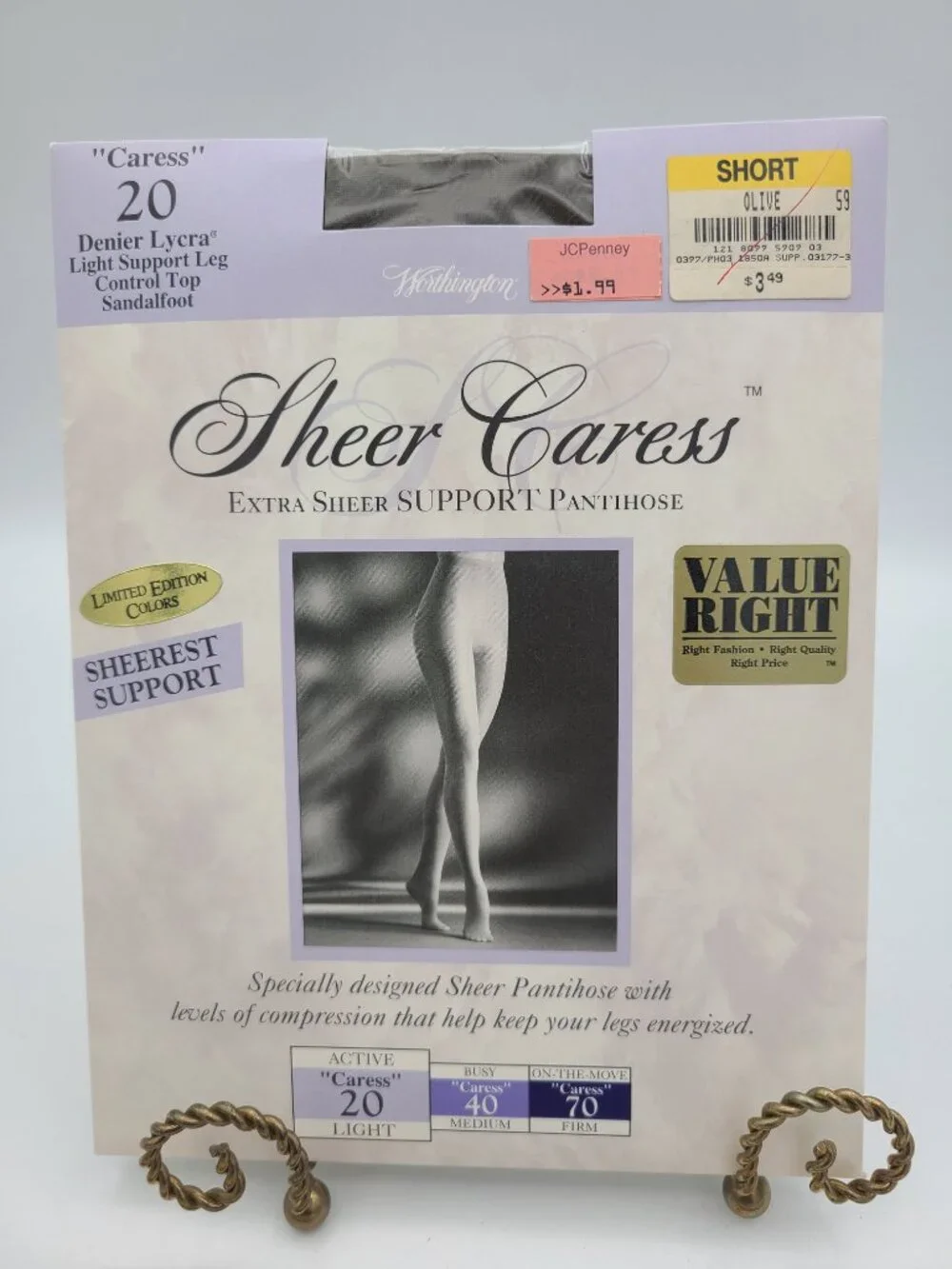 Vintage Worthington Sheer Caress 20 Support Pantyhose Olive Short NIP